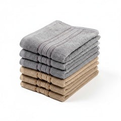 Akiko Home 100% Cotton Essential Series Hand Towels 1200 Gsm | Soft, Absorbent & Durable, Cotton Hand Towel For Bathroom Use, Gentle On Skin- Pack Of 6 (Grey & Beige)