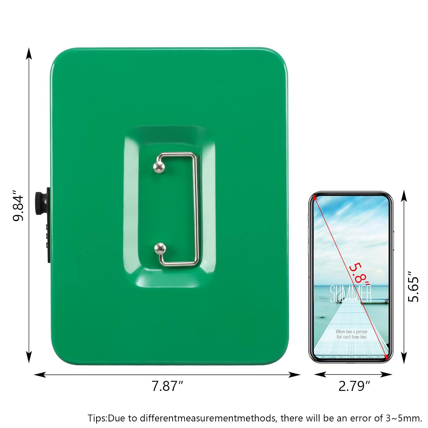 Large Cash Box With Combination Lock Safe Metal Money Box With Money Tray For Security Lock Box 9.84"X 7.87"X 3.54" Colour - Green