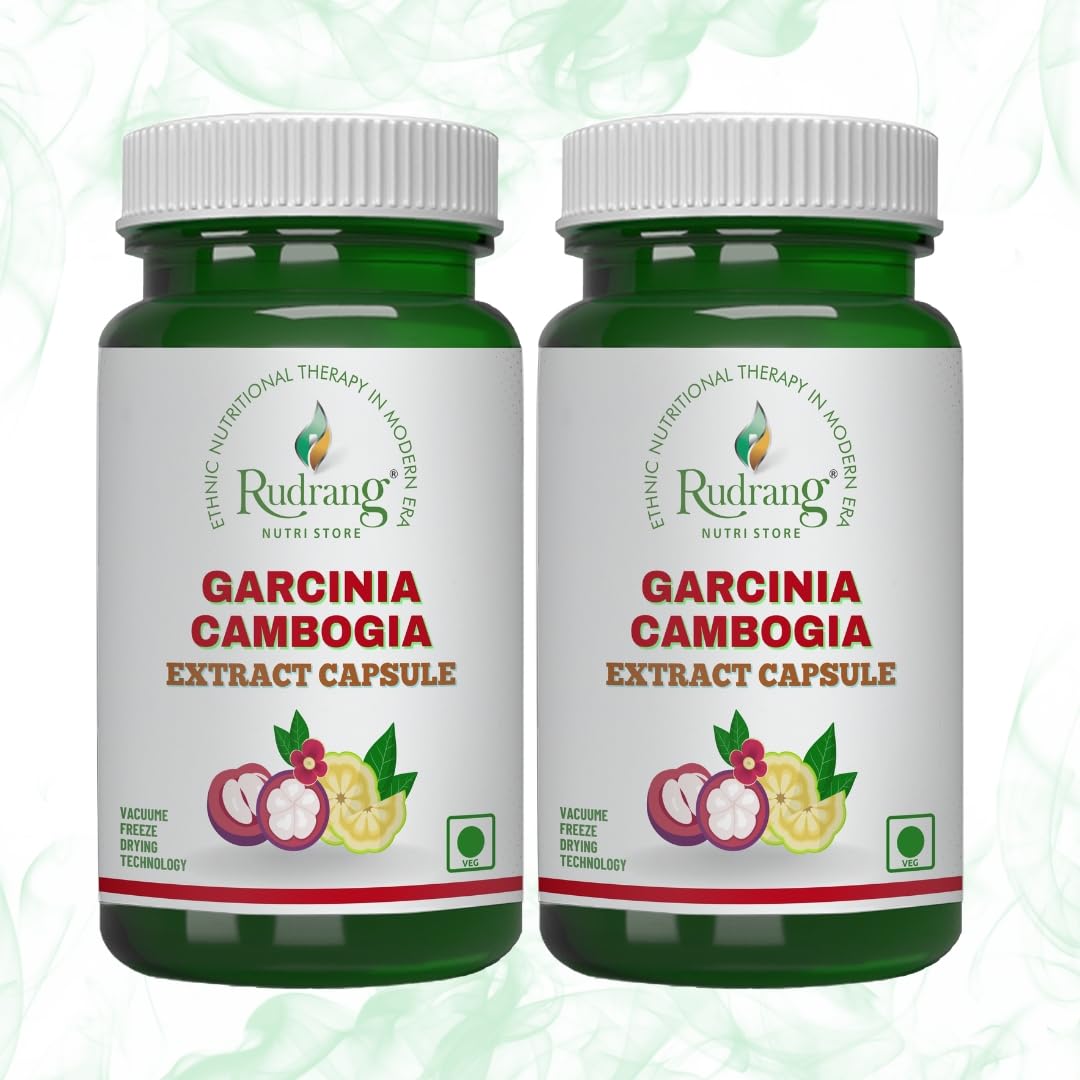 Rudrang Nutri Store Garcinia Cambogia Extract, Utilizing Vacuum Freeze Dried Technology, Weight Management, Appetite Control, Metabolism Boost | 400mg, 60 Veg Capsules 100gm 0.2lbs Each Pack Of 2