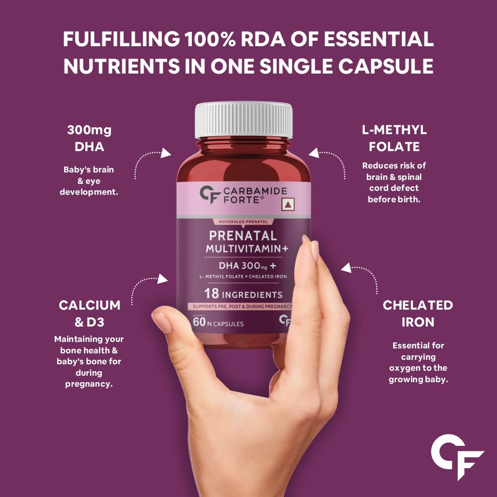 Carbamide Forte Prenatal Multivitamin For Pregnancy With 300mg Dha & 18 Ingredients | 60 Capsules , 100gm 0.2lbs