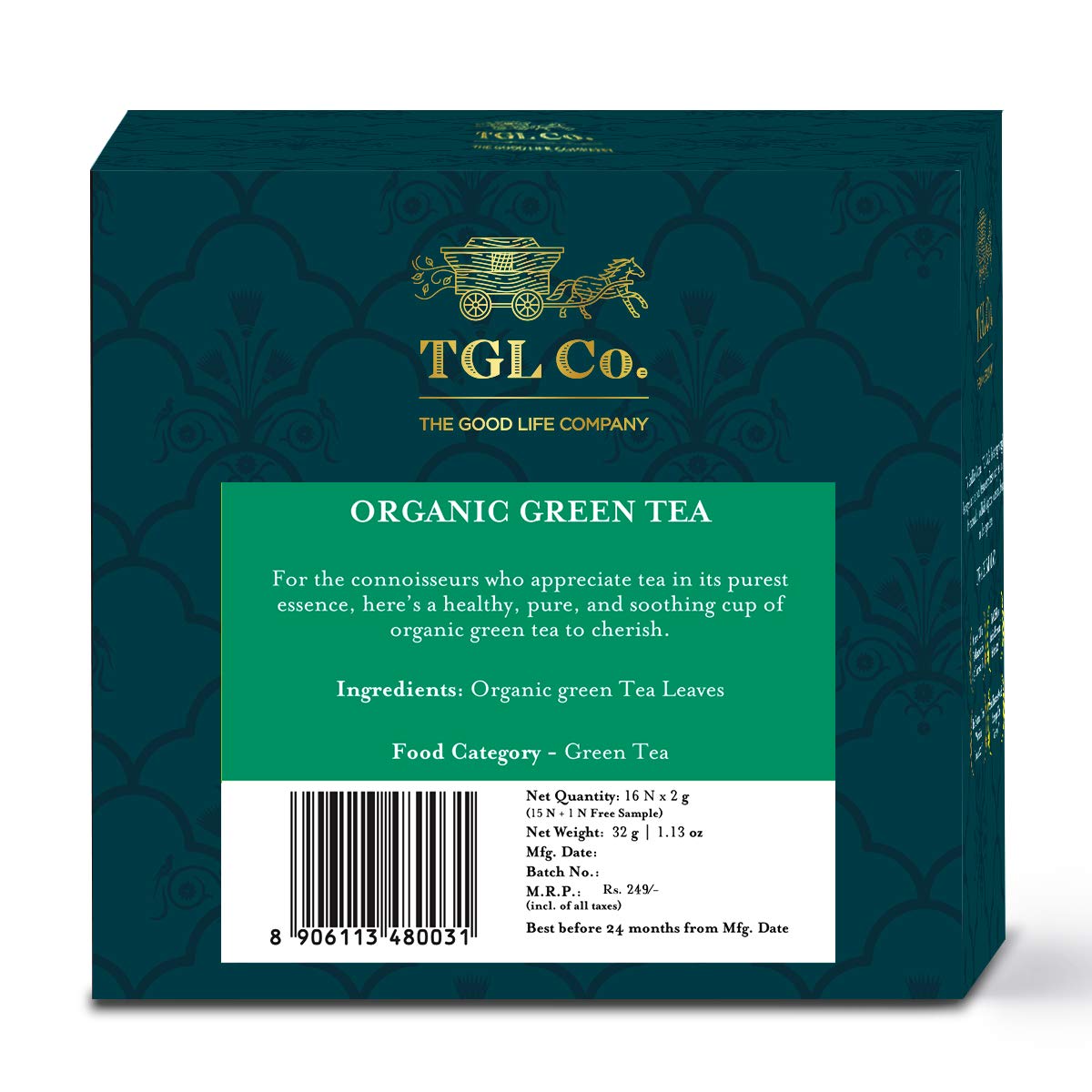 TGL Co. Organic Green Tea - Pack Of 3 X 16 Pyramid Tea Bags, 96gm, 3.3 Ounce | Rich In Anti Oxidant, Improve Digestion - Medium Caffeine, No Artificial Flavor