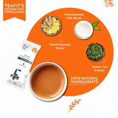 Teafit Unsweetened Instant Ginger Tea Premix - Pack Of 50 Sachets, 700gm, 24.6 Ounce | Premium Milk Tea Premix, Just Add Water - Strong Home Like Adrak Kadak Chai | Medium Caffeine