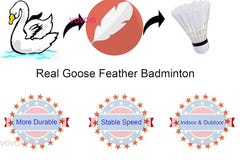 Vovcig Goose Feather Badminton Stable And Durable Badminton Shuttlecocks , For Training & Practice | White , Pack Of 6