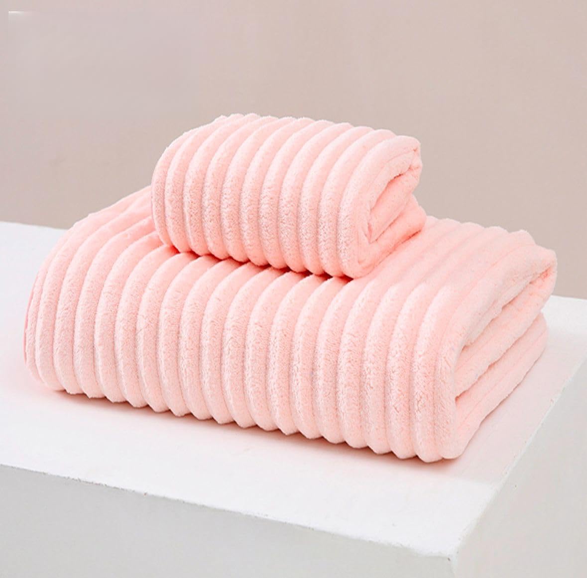 HomeCloud Korean Bath & Face Towel 400 Gsm | Plush Soft & Luxury Towel Set With Hanging Loop | 3x Softer Than Cotton Towels | Set Of 2 (Pink)