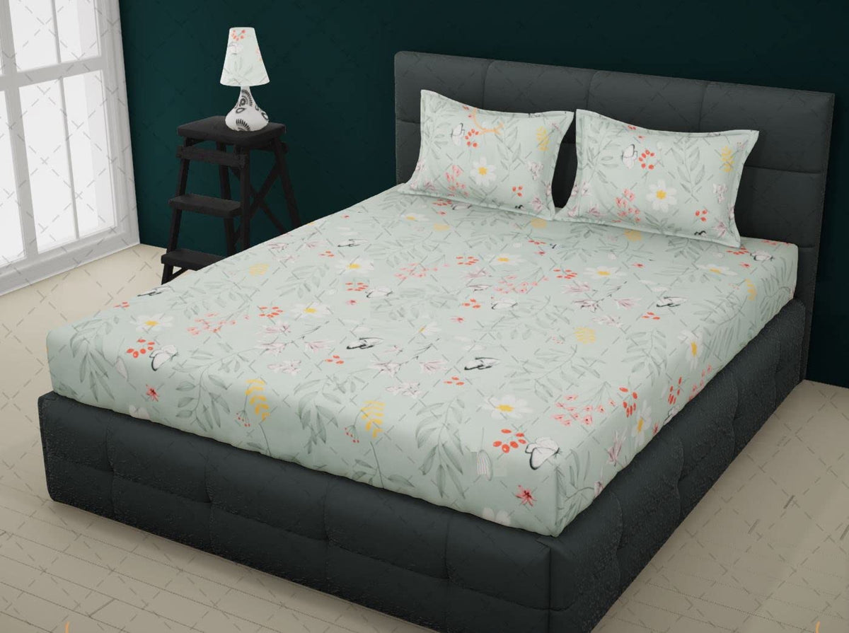 Elastic Fitted Bedsheet For Double Bed With 2 Pillow Cover - 60 X 78 Inches, Multicolor | Super Soft Brushed Durable Fabric