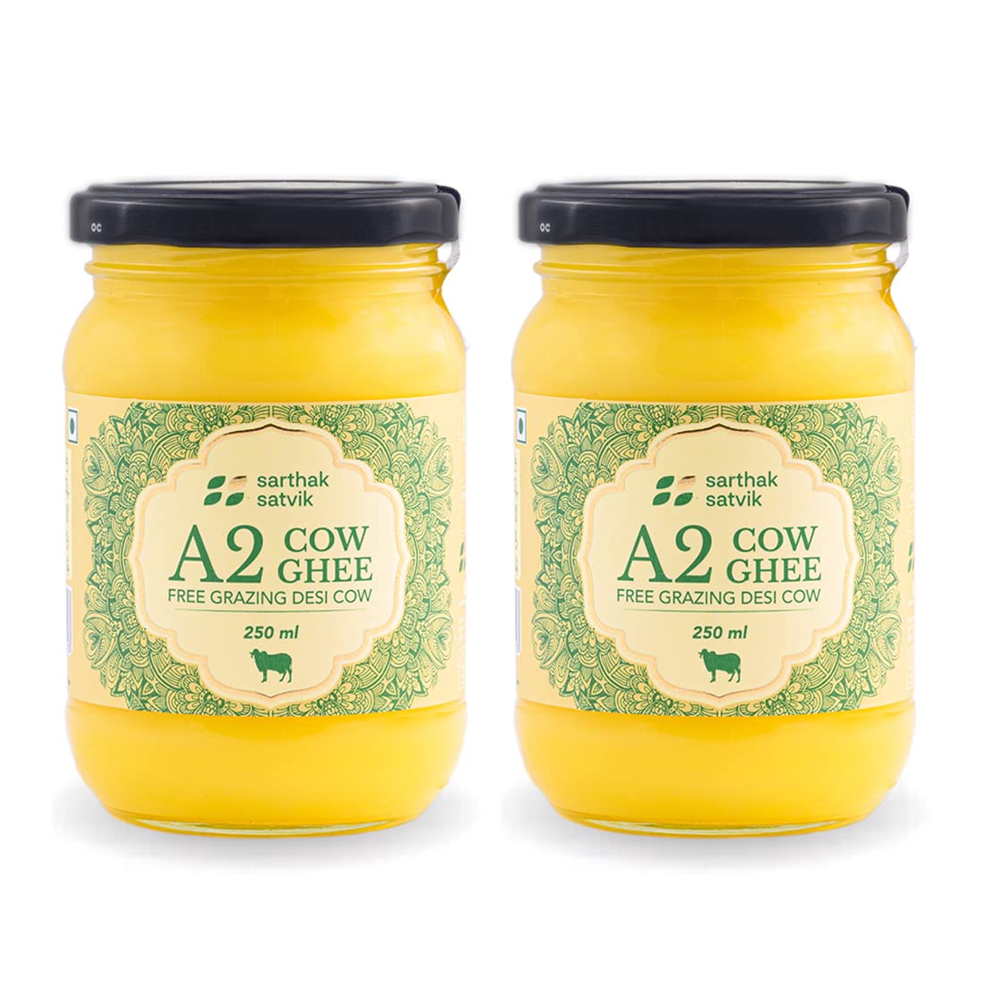 100% Natural A2 Cow Ghee Desi By Sarthak Satvik | Nutrient Rich Ghee Made With Traditional Binola Method Good | 500ml (250ml * 2) 16.9 Ounce | Jar Pack