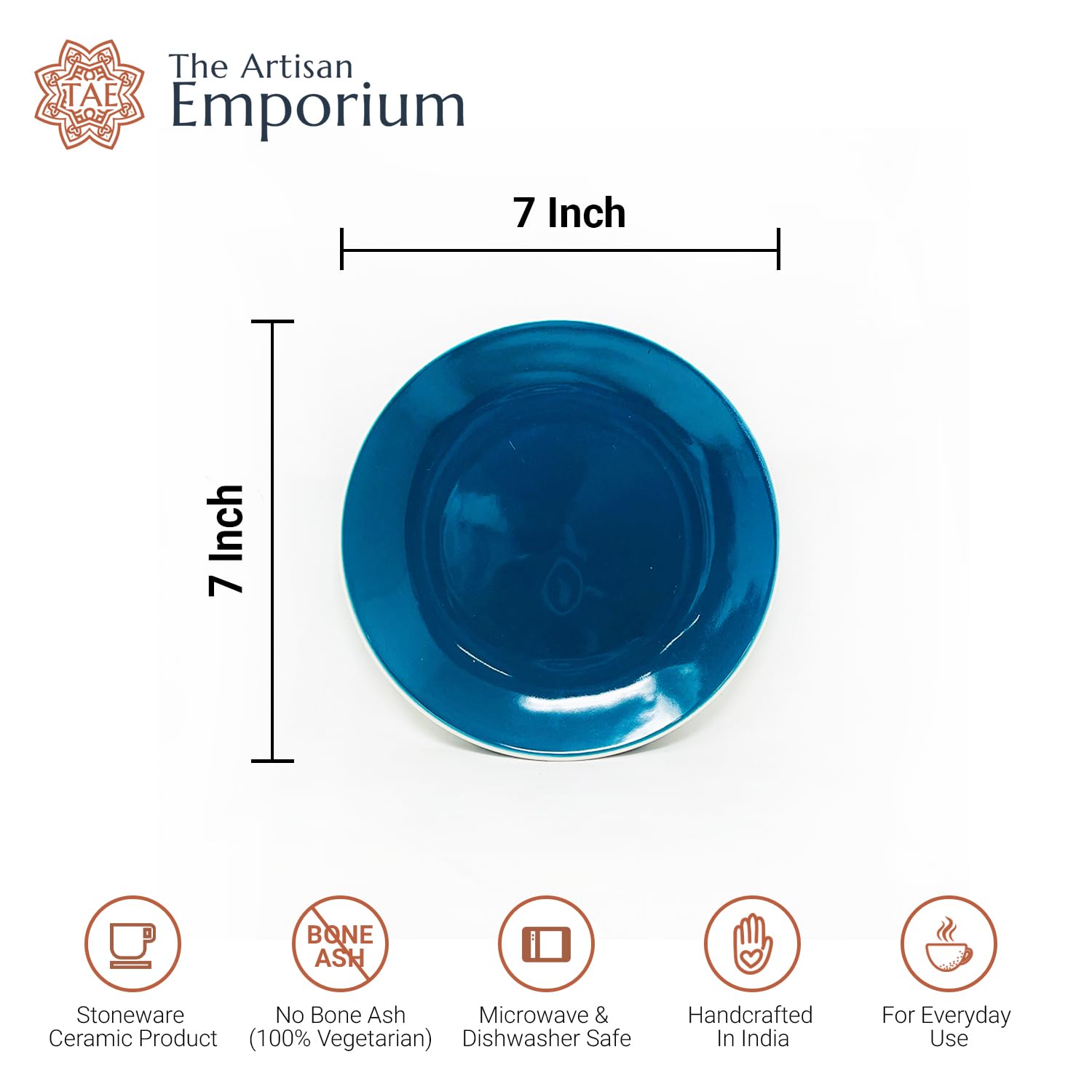 Retro Green Hand Painted Ceramic Quarter Plates Set Of 4 | Small Side Plates For Dinner & Snacks - 7 Inch, 4 Pieces, Microwave Safe