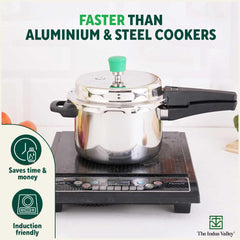 Triply Stainless Steel Pressure Cooker Outer Lid Combo + Free Wooden Chopping Board - 3 Ltr + 5 Ltr | Induction Friendly, ISI-Certified, Nonstick 3-Layer Body, 100% Pure & Toxin-Free