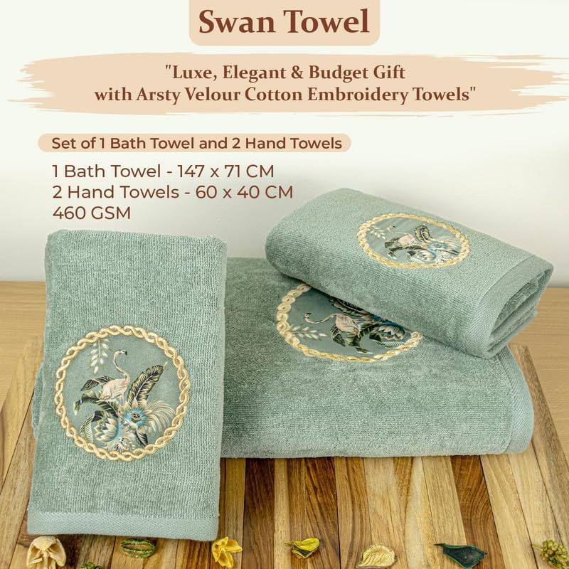 Akiko Home Prima Dream 100% Cotton 1 Bath & 2 Hand Towel 1000 Gsm | Soft, Absorbent & Durable, Cotton Bath Towel | Pack Of 3 (Green)