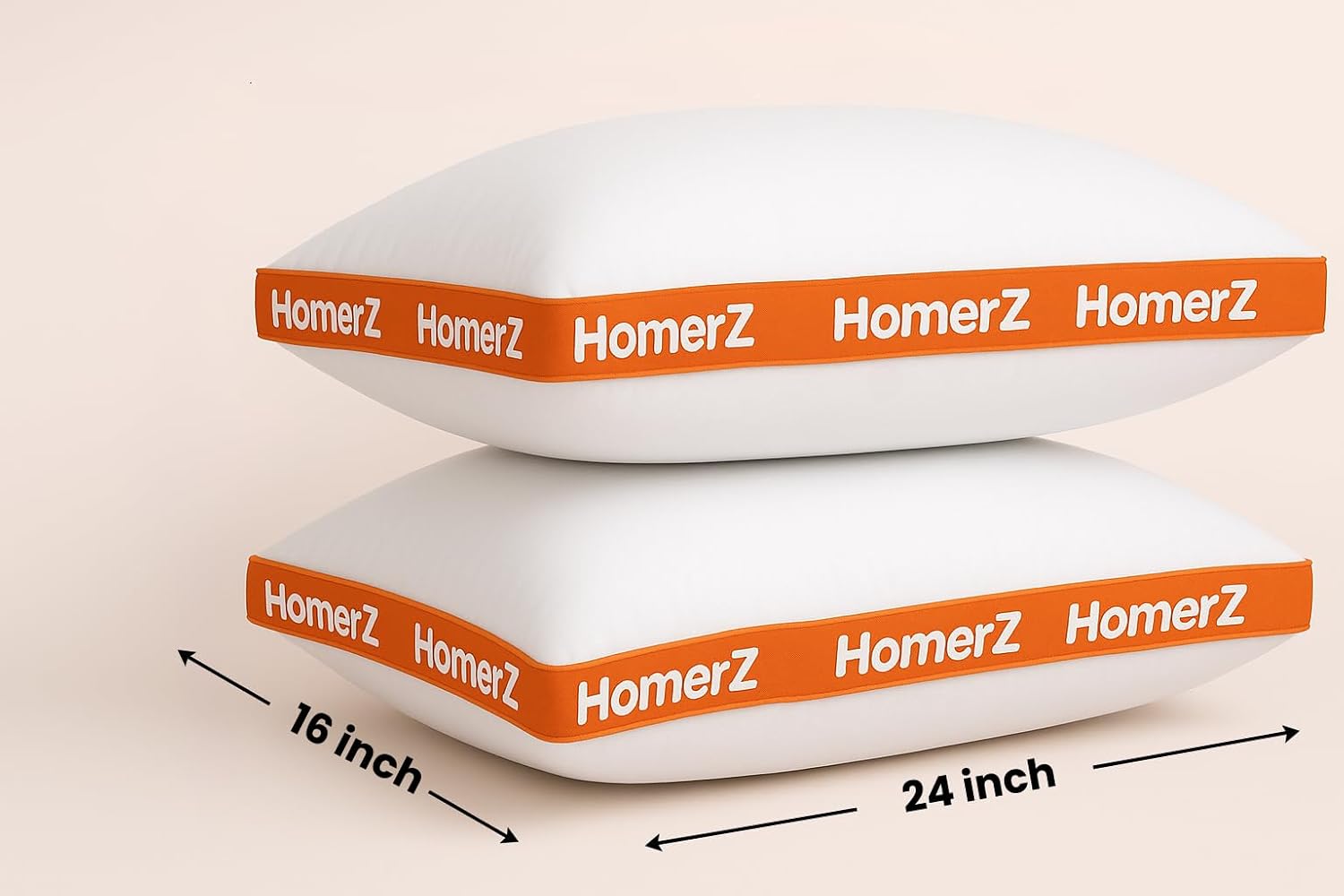 Premium Smart Gusset Pillow, Virgin Fiber, Plush Peach Fabric, Standard Size - 16 X 24 Inch | White Pillow, Breathable, ?Machine Wash, Rectangular Shape, Bed Pillow - Set Of 2