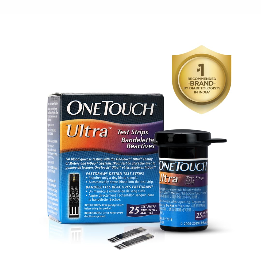 OneTouch Ultra Test Strips - Pack Of 25 Strips | Blood Sugar Test Machine Testing Strips - Global Iconic Brand | For Use With OneTouch Ultra 2 Glucometer & OneTouch Ultra Easy Glucometer