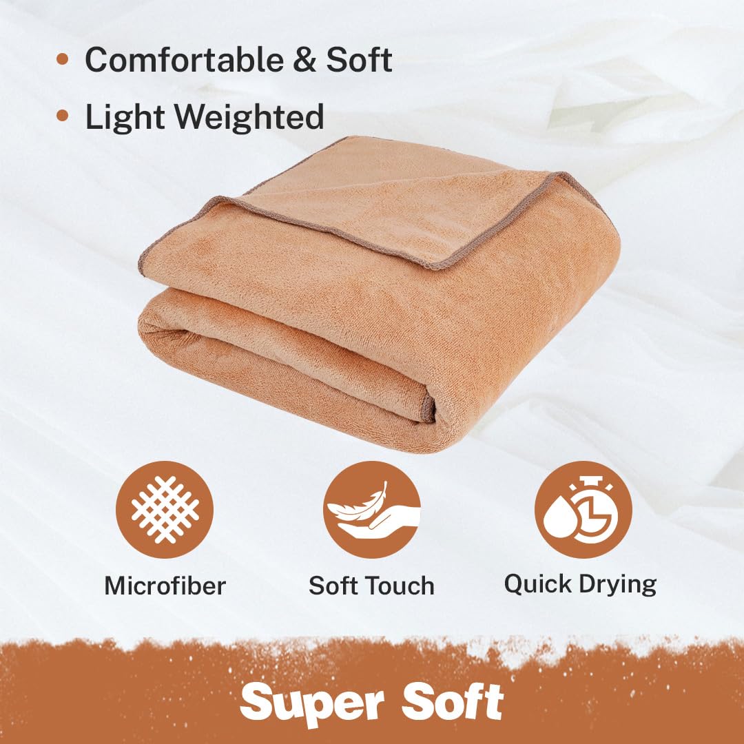 Fezora Microfiber Bath Towel 400 Gsm | For Men & Women Soft & Absorbent Weft Knitting Towels | Quick Dry Large Size Towel (Beige & Dark Blue) - 2 Piece