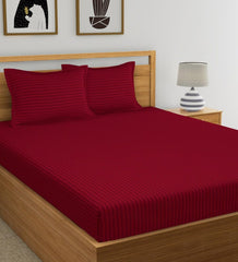 Elastic Fitted Bedsheet For Double Bed With Two Pillow Covers | King Size - 72 X 78 Inches, Maroon | Durable & Soft Fabric Offers Comfort