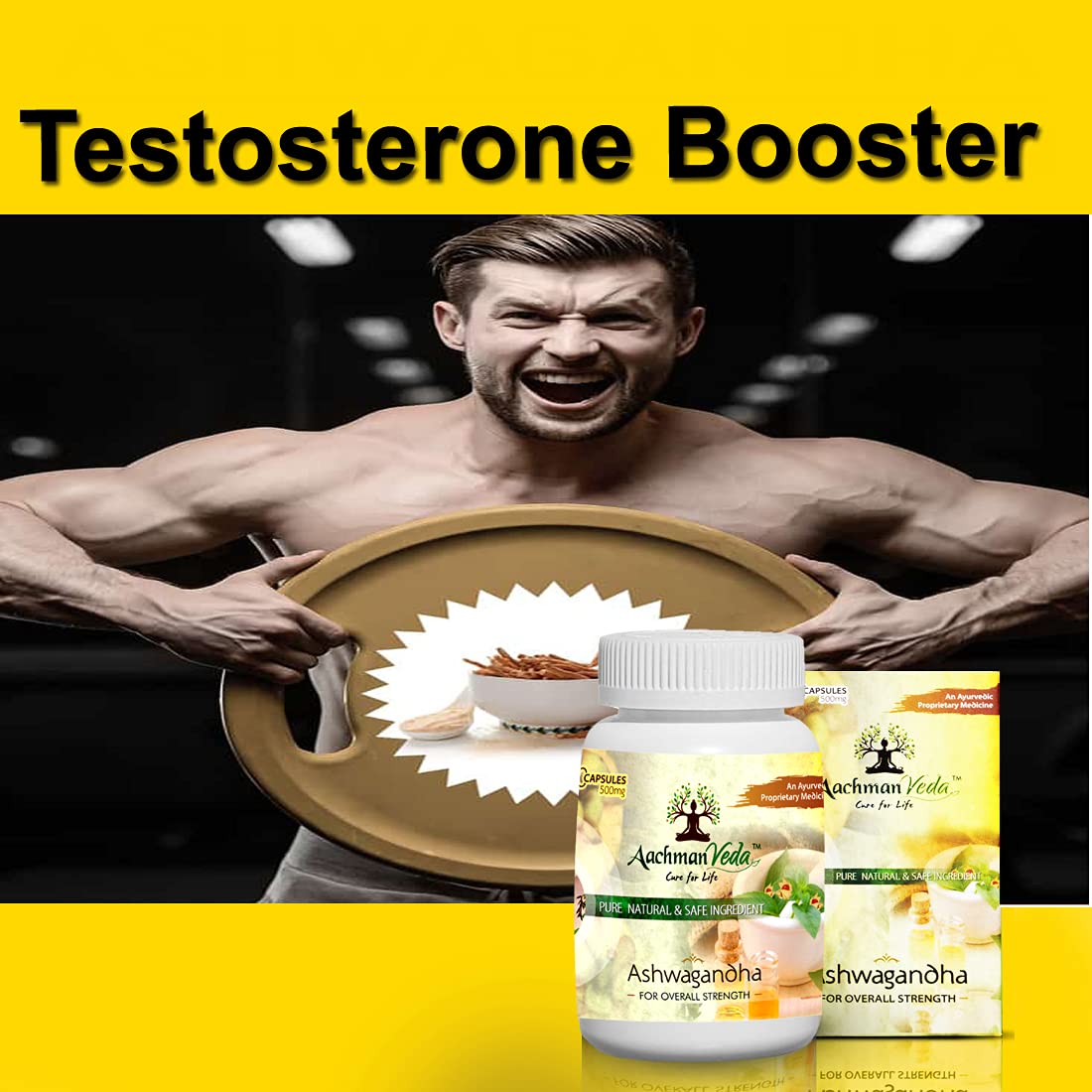 Aachman Veda Ashwagandha Capsules For Men & Women, Stress Management, Strength, Stamina Energy | 60 Capsules 100gm 0.2lbs