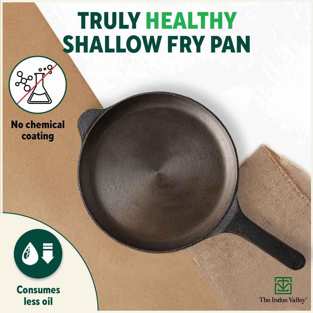 Super Smooth Black Cast Iron Shallow Fry Pan With Long Handle - Medium, 25.4cm, 10 Inch, 1.8 Kg | Induction Friendly, Nonstick Pre-Seasoned Fry Pan, 100% Pure & Toxin Free, No Chemical Coating