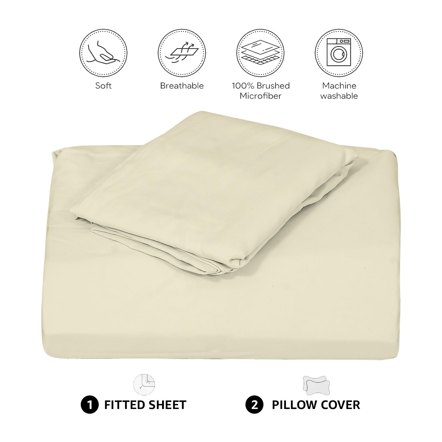 1 Bedsheet For Full Size With 2 Pillow Cover - 90 X 100 Inches, Ivory | Ideal For All Season Comfortable Bedsheet | 1800 Thread Count