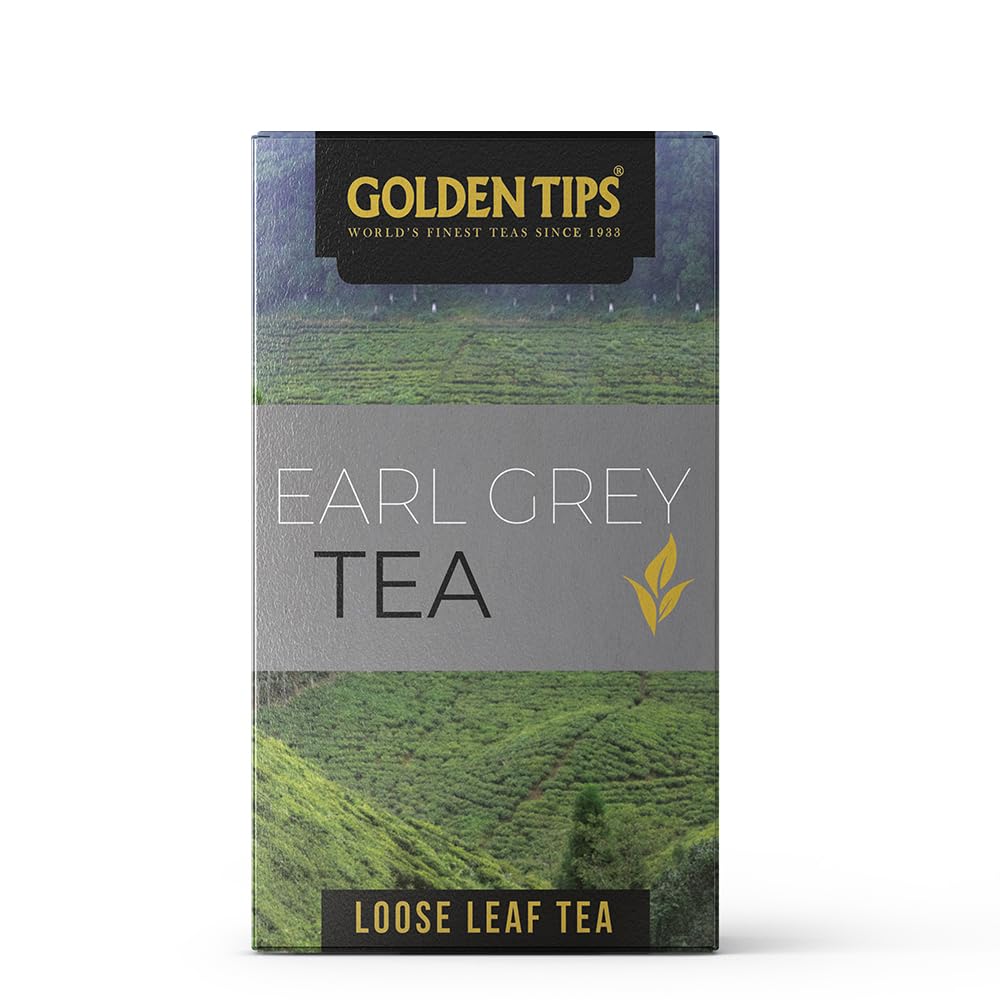 Golden Tips Earl Grey Black Tea - 100gm Paper Box, 3.5 Ounce, 50 Cups | Blended With Pure Oil Of Bergamot - Brew Hot Or Iced Tea | Low Caffeine Loose Leaf Tea