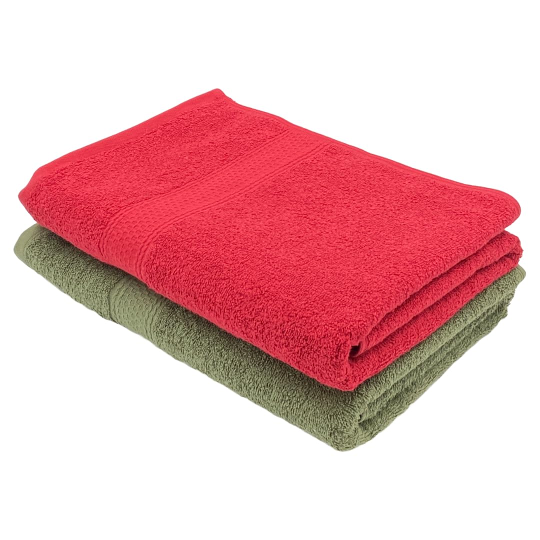 PatPug 100% Indian Ultra Soft Cotton 450 Gsm Bath Towel Large Bath Towel | Highly Absorbent Quick Drying Durable Towel For Men, Women & Kids (Ruby Red & Ocean Blue)