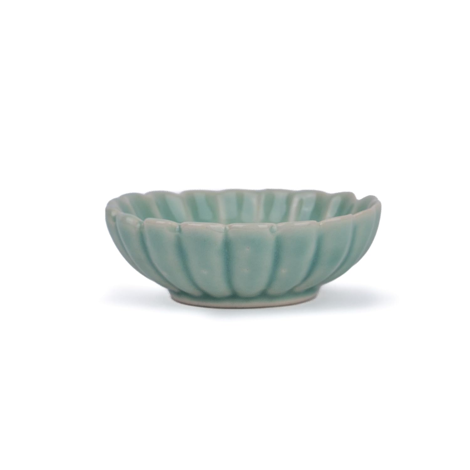 Large Flower Ceramic Serving Platter With Dip, 75ml - Light Mint | Serving Plate With Glossy Finish - Platters Serving Set | Snacks Serving Plates - Ceramic Flower Platter + Dip