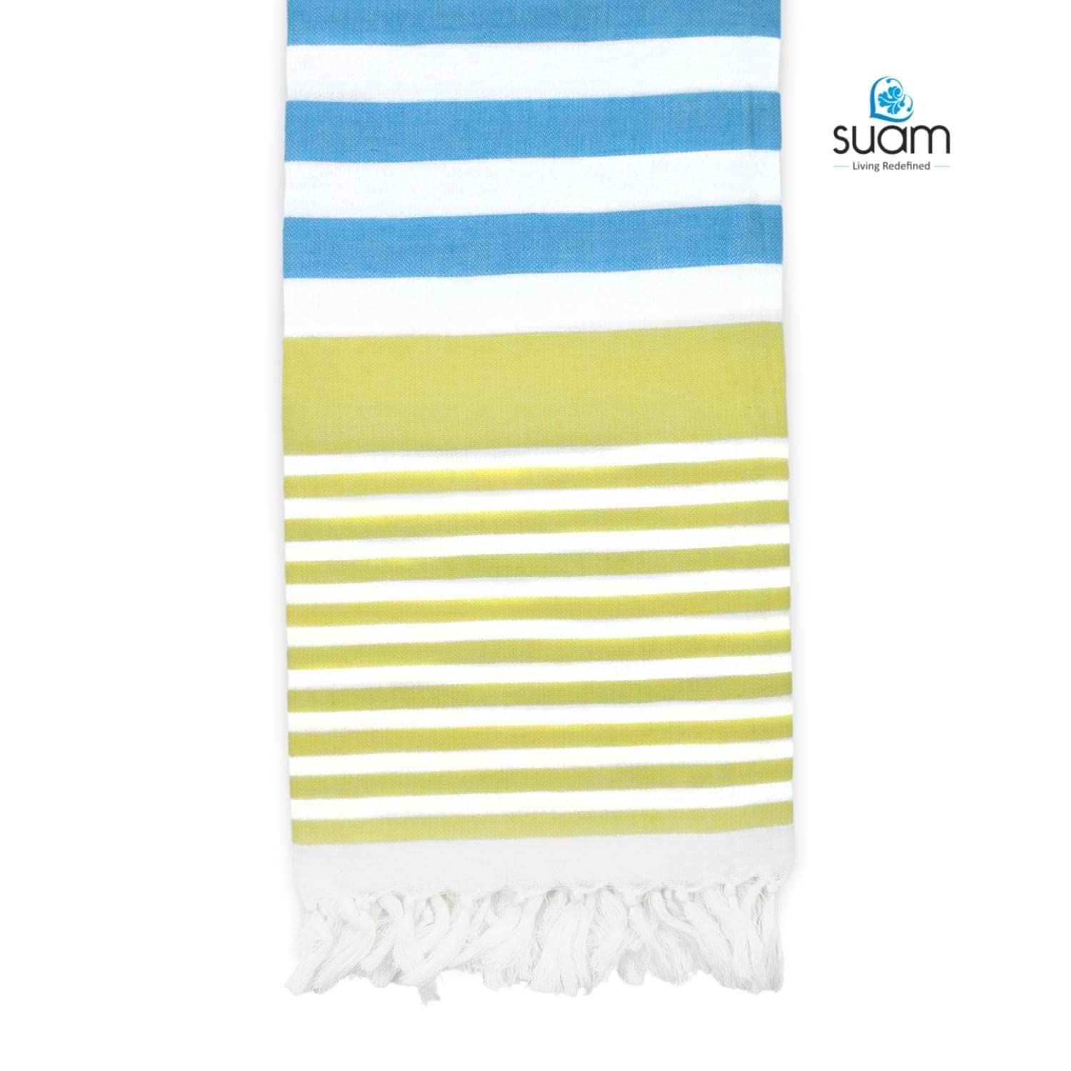 Suam Suntails Lightweight 100% Cotton Bath Towel (Yellow - Lite Blue & Pink - Blue, Suntails Towel, Cotton, Standard, Af-Bt) - Pack Of 2