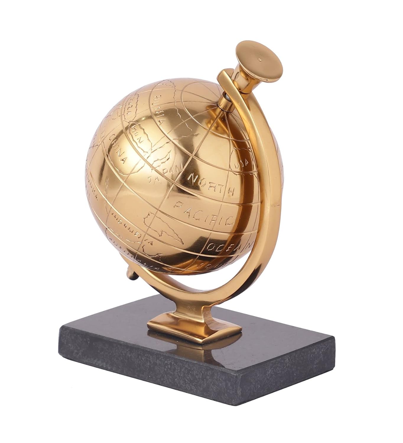 Handcrafted Miniature Metal Earth With Black Marble Base, Mini Globe For Home Decor, World Globe, Accessories For Table, Desk, Showpiece | For Office, Shelves & Gifting (Gold) Pack Of 1