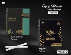 Aarogyam Herbals Pack Of 2 Flavours 100% Tobacco & Nicotine Free Cigarette For Relieve Stress & Mood Enhance Product (Relax Regular, Black Current - 10 Sticks X 2 Packets