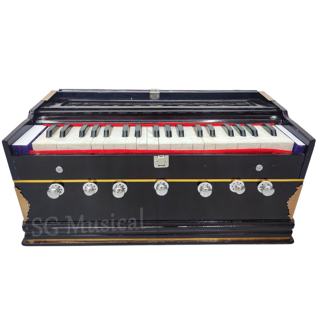 Musical Instrument Harmonium For Beginners & Kids - 7 Stopper, 39 Keys, Double Bellow, Two Reeds (Base- Male), 3.25 Octave | Compact & Portable Design
