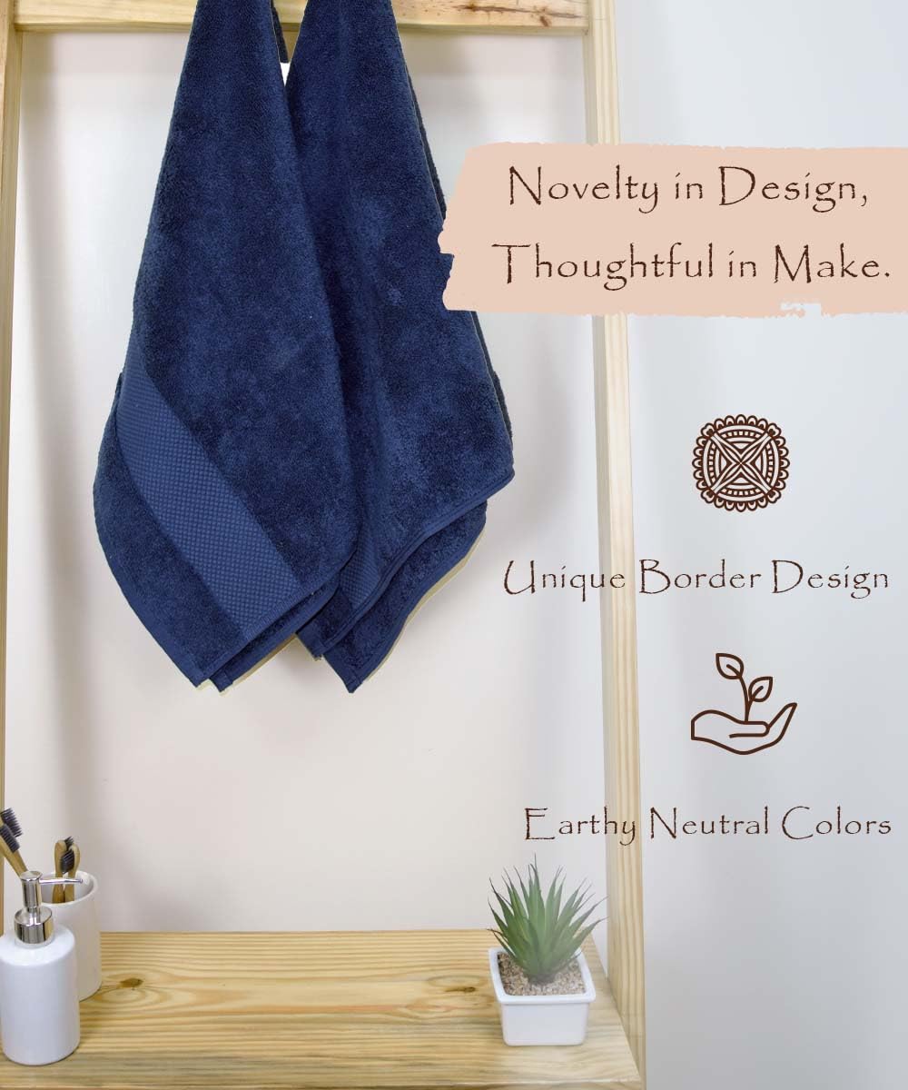 Rangoli Soft Absorbent Durable Towels Earthly Egyption Cotton Plush Oversized Small Size Bath Towel 600 Gsm (Navy Blue)- Pack Of 2