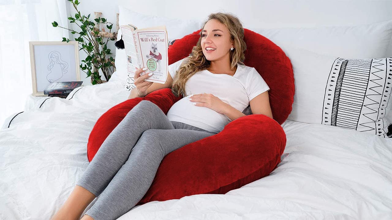 Pregnancy Pillow, Maternity Body Pillow For Sleeping, C Shaped Pillow, Red - 55 Inch | Full Body Pillow, Pregnancy Pillow For Pregnant Women, Breathable, Comfortable Removable Velvet Cover