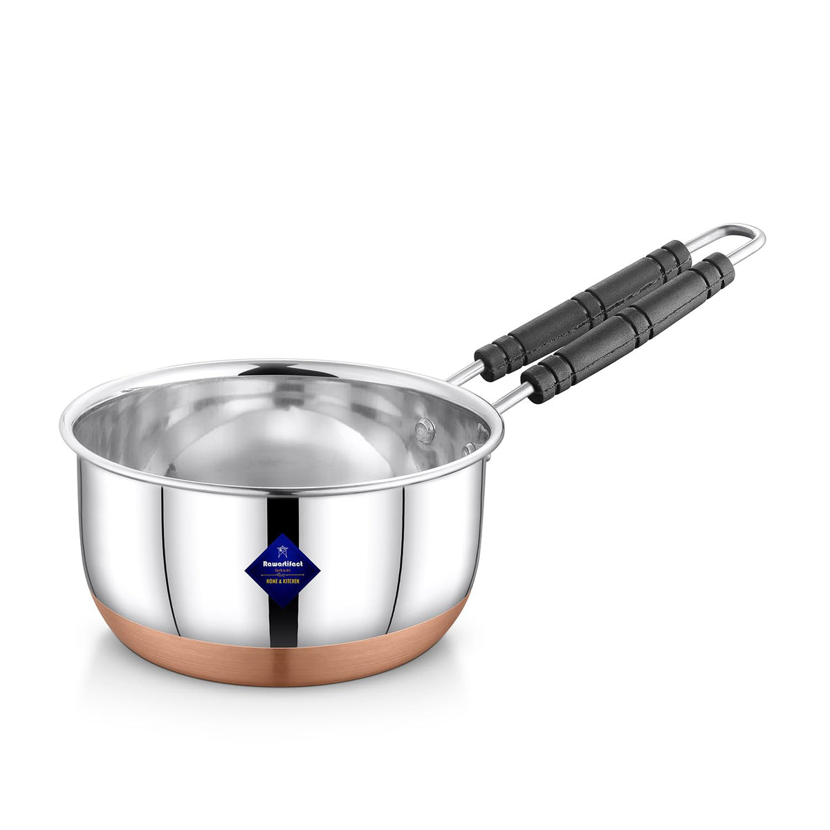 Silver Stainless Steel Copper Bottom Gas Stove, Flat Base Sauce Pan With Handle | Tea Pan, Milk Pan, Tapeli Patila, Sauce Pot Cookware With Handle, 1750ml