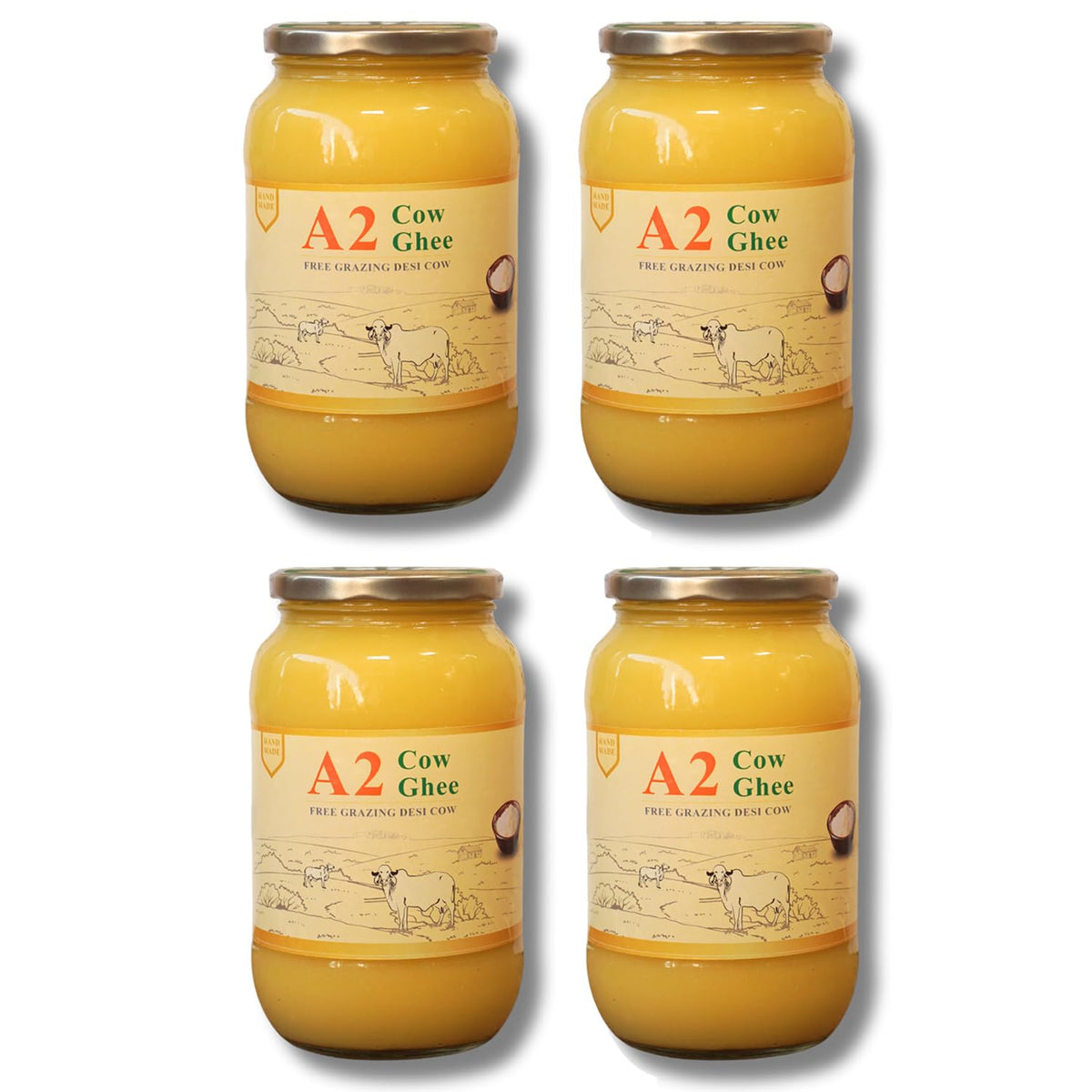 Premium A2 Cow Ghee By H2 Milk Farm | Highly & Nutritious Traditional Bilona Method Cow Ghee Perfect For Supports Memory | 4 Litre | (1 Litre * 4) 33.8 Ounce | Jar Pack