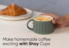 Ceramic Line Cappuccino Cup Set Of 2 - Rustic Green, 300ml Each | Coffee Cup With Matte Finish - Large Cup For Coffee - Ceramic Cup | Premium Stoneware Coffee Cup | Microwave Safe & Dishwasher Safe