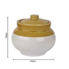 Hand Glazed Dual Tone Ceramic Round Jar (Burni) With Lid 1000ml - Sand Yellow & Off White | Ceramic Multi-Utility Storage Jar - Pickle Storage Jar