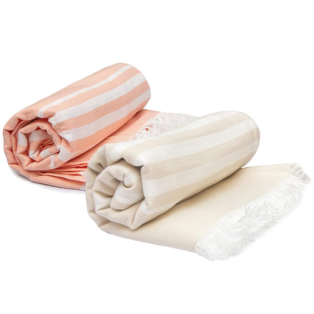 Mush 100% Bamboo Large Bath Towel 280 Gsm | Ultra Soft, Absorbent, Light Weight, & Quick Dry Towel For Bath, Travel, Gym, Beach, Pool & Yoga (Beige & Peach) 250 Tc - Pack Of 2
