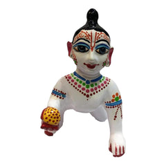 Ashtadhatu Brass Laddu Gopal Idol, White Gopal Ji, Brass, Statue - 9 Inch, Traditional Deign, Handmade, Home Décor, All Occasion - Deity, Baby Krishna Idol