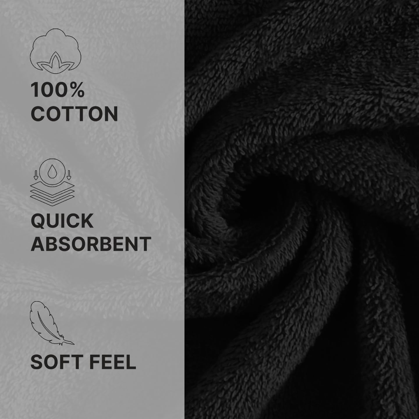 Welspun 100% Cotton Quik Dry Bath Towel 380 Gsm | High Absorbency Super Soft, Fast Drying Bath Towels | Large Size Bath Towel For Men & Women (Black)