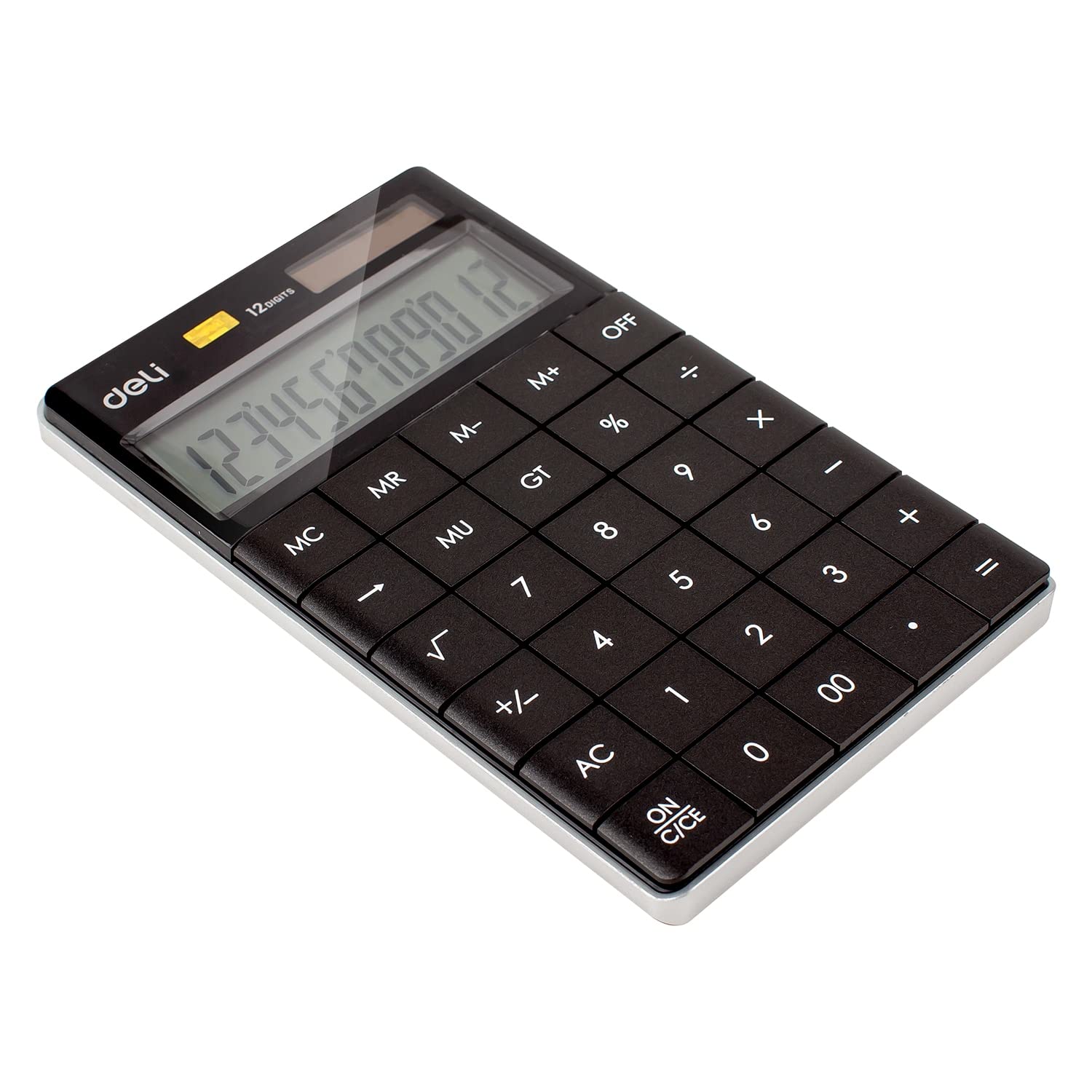 Deli 1589 Modern Calculator- Black | Operates On Solar Power And Battery Backup, Ensuring