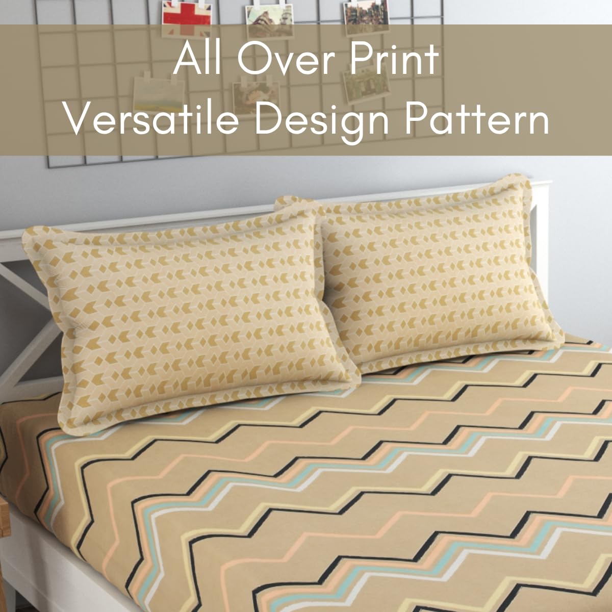 Bedsheet For Queen Size Bed With 2 Pillow Covers - 90 X 100 Inches, Beige | Soft, Breathable, Wrinkle Free & Fade Resistant