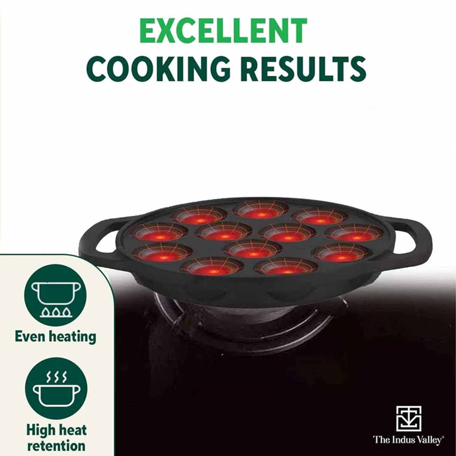 Pre-Seasoned Black Cast Iron Paniyaram Pan With Loop Handle & Silicon Grip - Medium, 12 Pits, 8.3 Inch, 21 Cm, 2 Kg | Nonstick Appe Or Paddu Pan, 100% Pure & Toxin-Free, No Chemical Coating