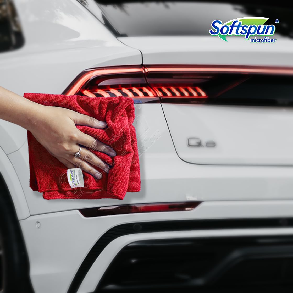 Softspun Microfiber Cloth 450 Gsm | Thick Lint & Streak-Free Multipurpose Cloths Automotive Microfibre Towels (3 Pcs) - Red