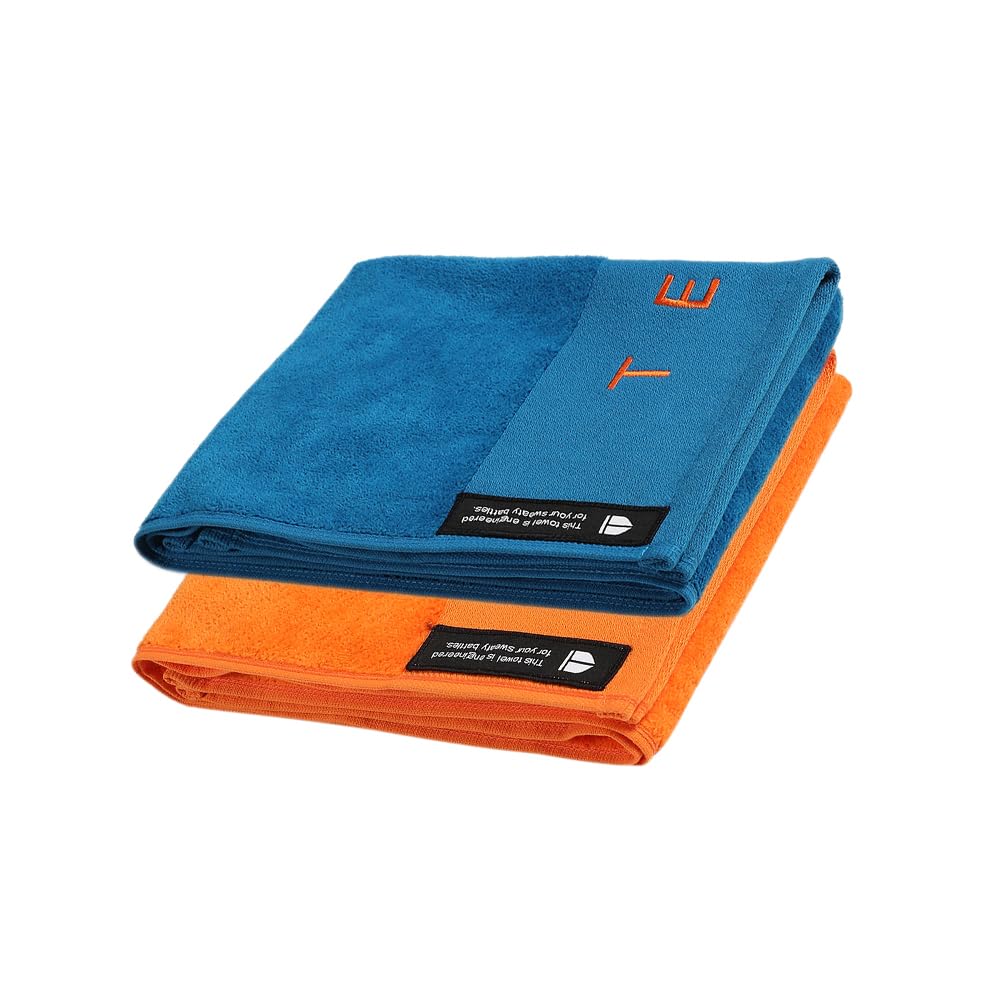 Tego Cotton Performance Sports Towel 100 Gsm - Gym, Work Out, Fitness Towel (Mykonose Blue Orange & Flash)