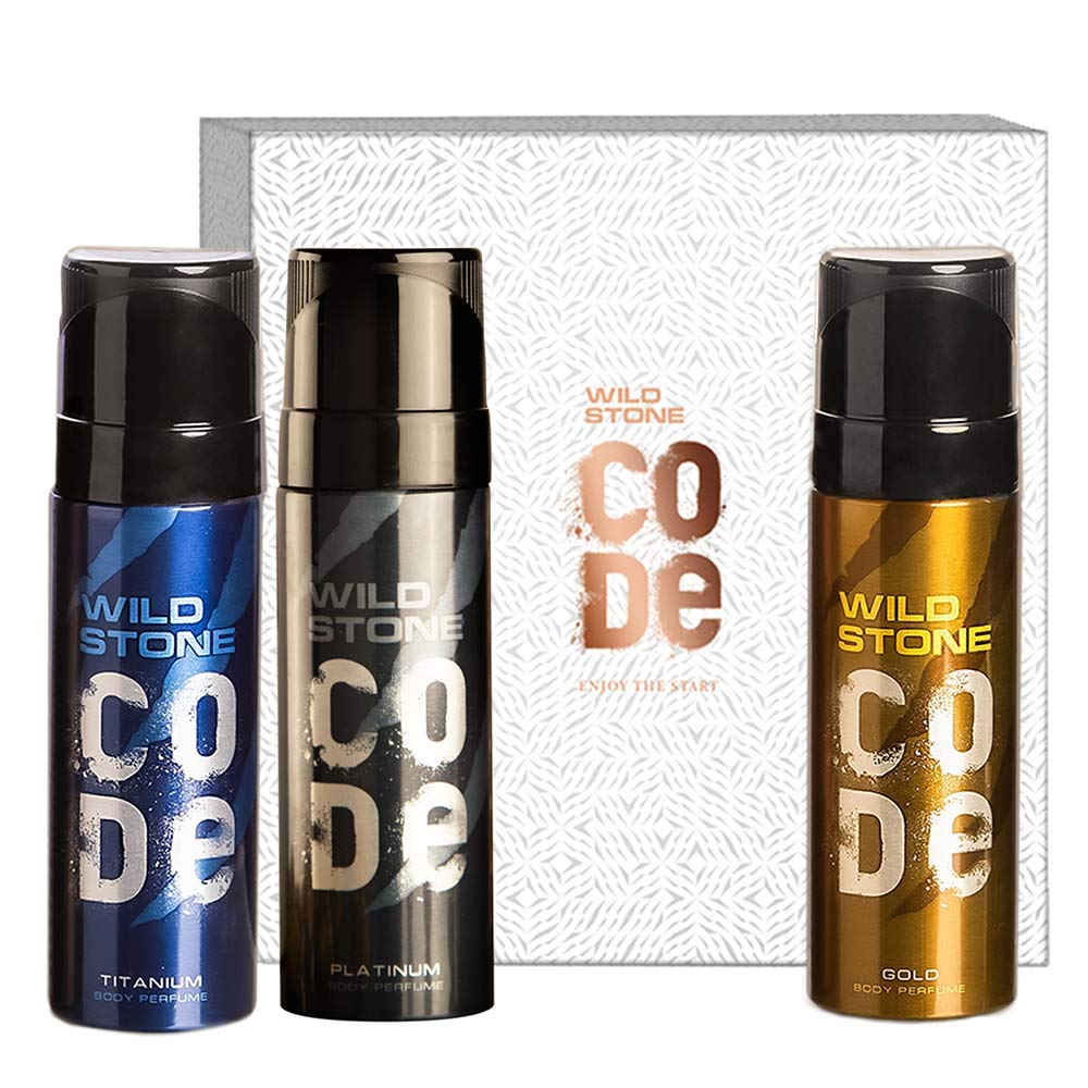 Wild Stone Code Gold , Platinum & Titanium Body Perfume 360ml 12.1 Fl.oz. | Perfect Gift Set For Husband