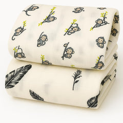 Organic Cotton Muslin Baby Bath Towel 200 Gsm | Cotton Cloth Premium Baby Washable Reusable, Absorbent, Extra Soft (Monkey & Black Feather)- Pack Of 2