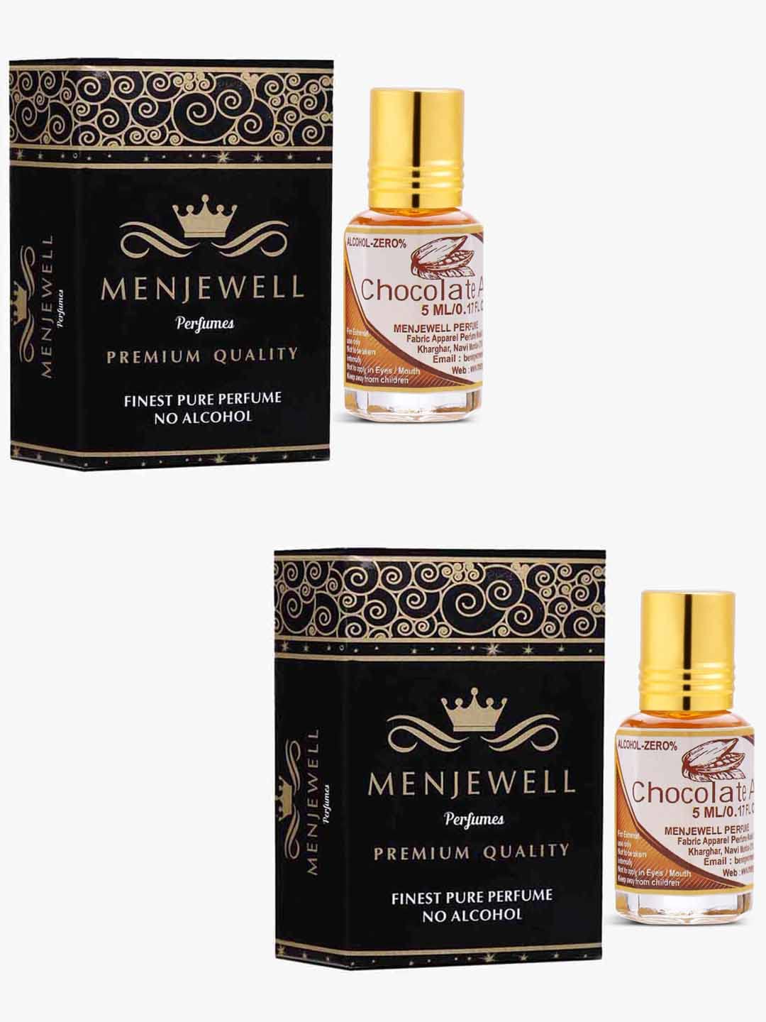 Menjewell Chocolate Attar Fabric Perfume 5ml 0.17 Fl.oz. Each Set Of 2 | Unisex Fragrance