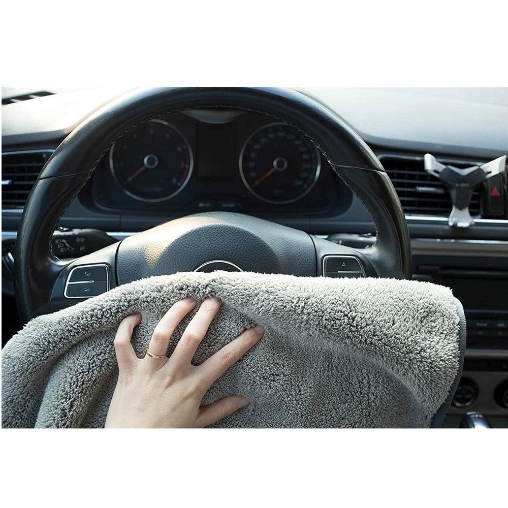Detachi Dual Sided Microfiber Cloth 600 Gsm | Thick Lint & Streak-Free Multipurpose Cloths | Absorbent Extra Thick Plush Towel For Cleaning, Washing & Drying - Grey (3 Pcs)