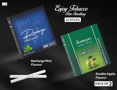 Aarogyam Herbals Pack Of 2 Flavours 100% Tobacco & Nicotine Free Cigarette For Relieve Stress & Mood Enhance Product Green Apple, Recharge - 10 Sticks X 2 Packets
