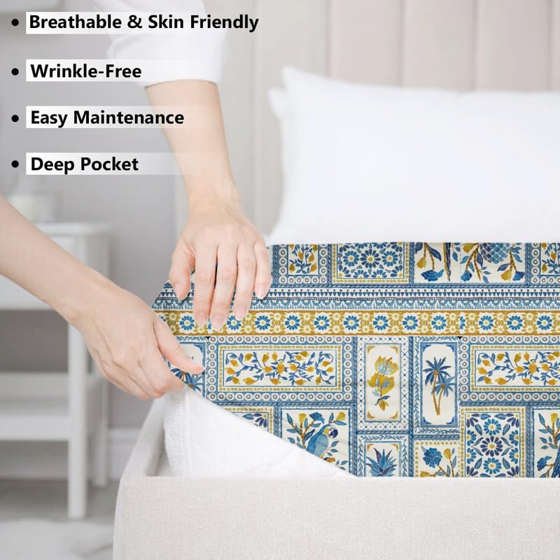 Cotton Elastic Fitted Bedsheets With 2 King Size Pillow Covers - 72 X 78 Inches, Multicolor | Double Bed Wrinkle Free With All Around Elastic 220 TC Super Soft