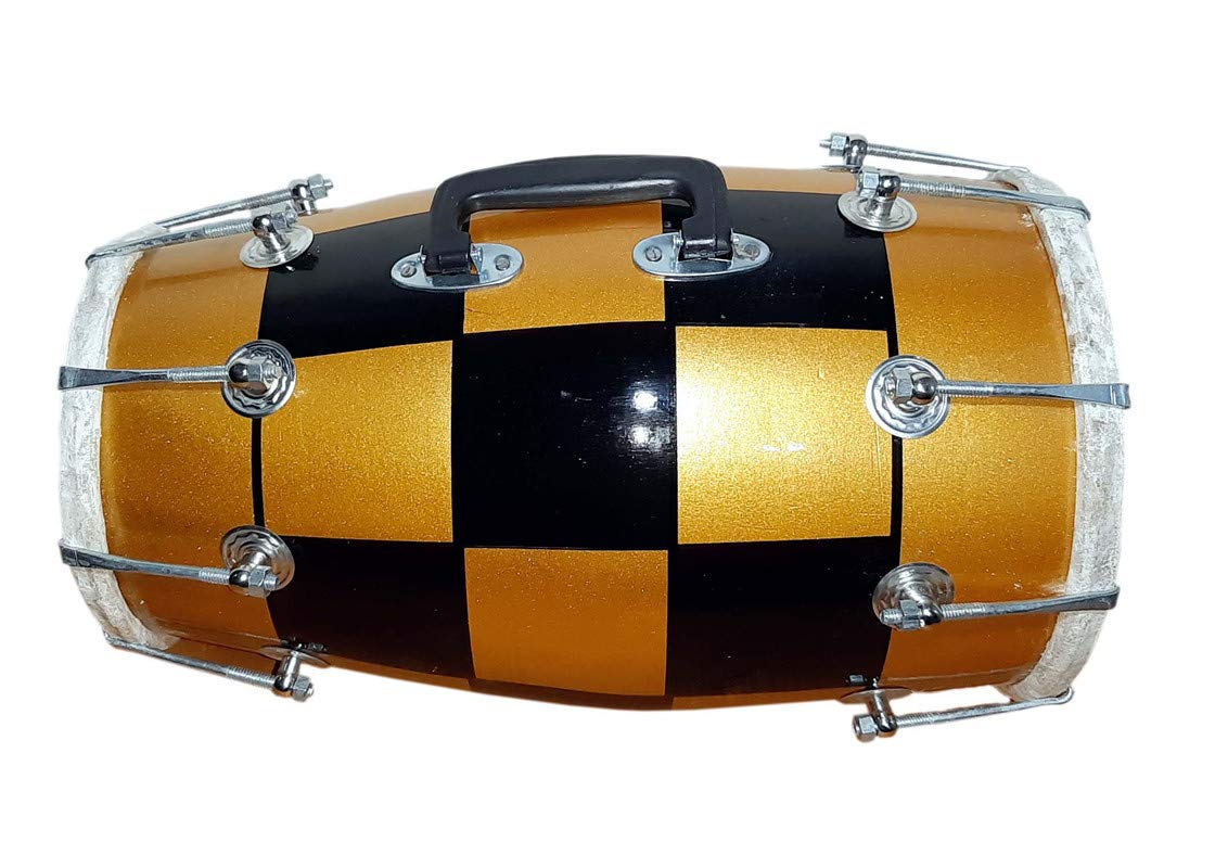 Wooden Musical Dholak Instrument Drum Nuts & Bolt With Bag - Light Yellow | Perfectly Symmetric Round Dholak - Dholak For Festival, Wedding, Satsang | Very Easy To Tune