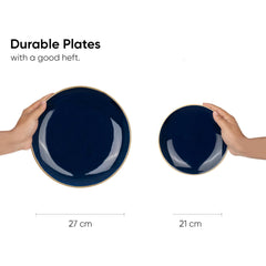 Ceramic Dinner Set Of 21 Pcs, Midnight Blue | Crockery Set - Dining Sets Crockery Items | 6 Dinner Plates+ 6 Quarter Plates+ 6 Veg Bowls, 180ml Each+ 2 Medium Bowls, 1000ml Each+ 1 Large Bowl, 1500ml