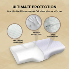 Cervical Pillow For Neck Pain & Shoulder Pain Relief, White Pillow, Memory Foam Pillow For Sleeping - Orthopedic Pillow For Spondylitis - Perfect For All Sleeping Position - Pack Of 1